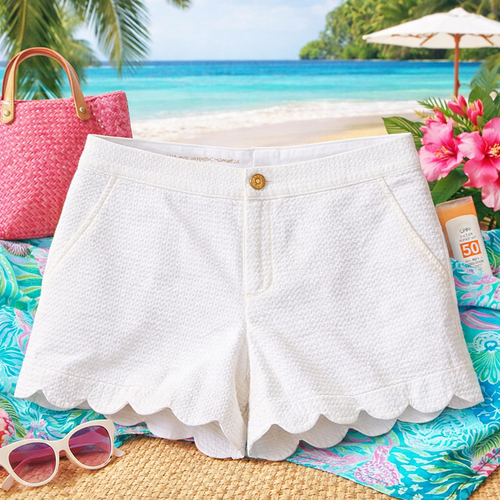 Lilly Pulitzer Buttercup Shorts White Textured Scallop Hem Size 6 Summer